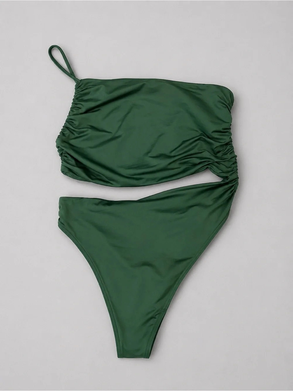 Superdown Olive Green One Shoulder Cutout Ruched Bodysuit